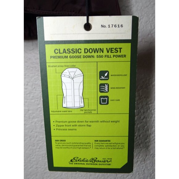 Eddie Bauer Classic Down Vest Women's Dark Purple Size XS Goose Down NWT NEW - Picture 11 of 12